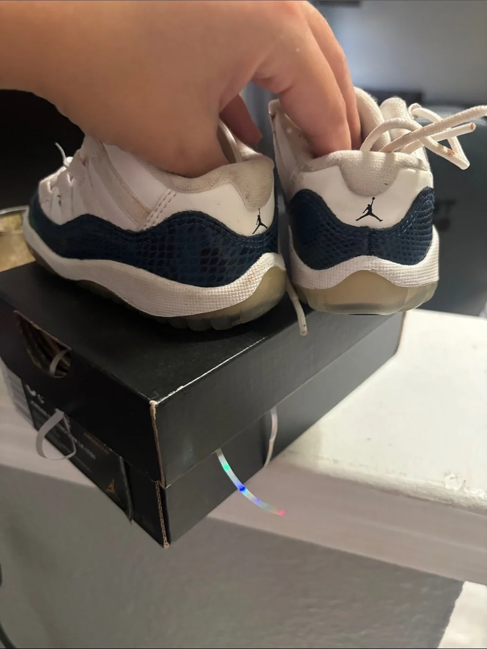 Jordan Kids White and Navy Low-Top Sneakers
